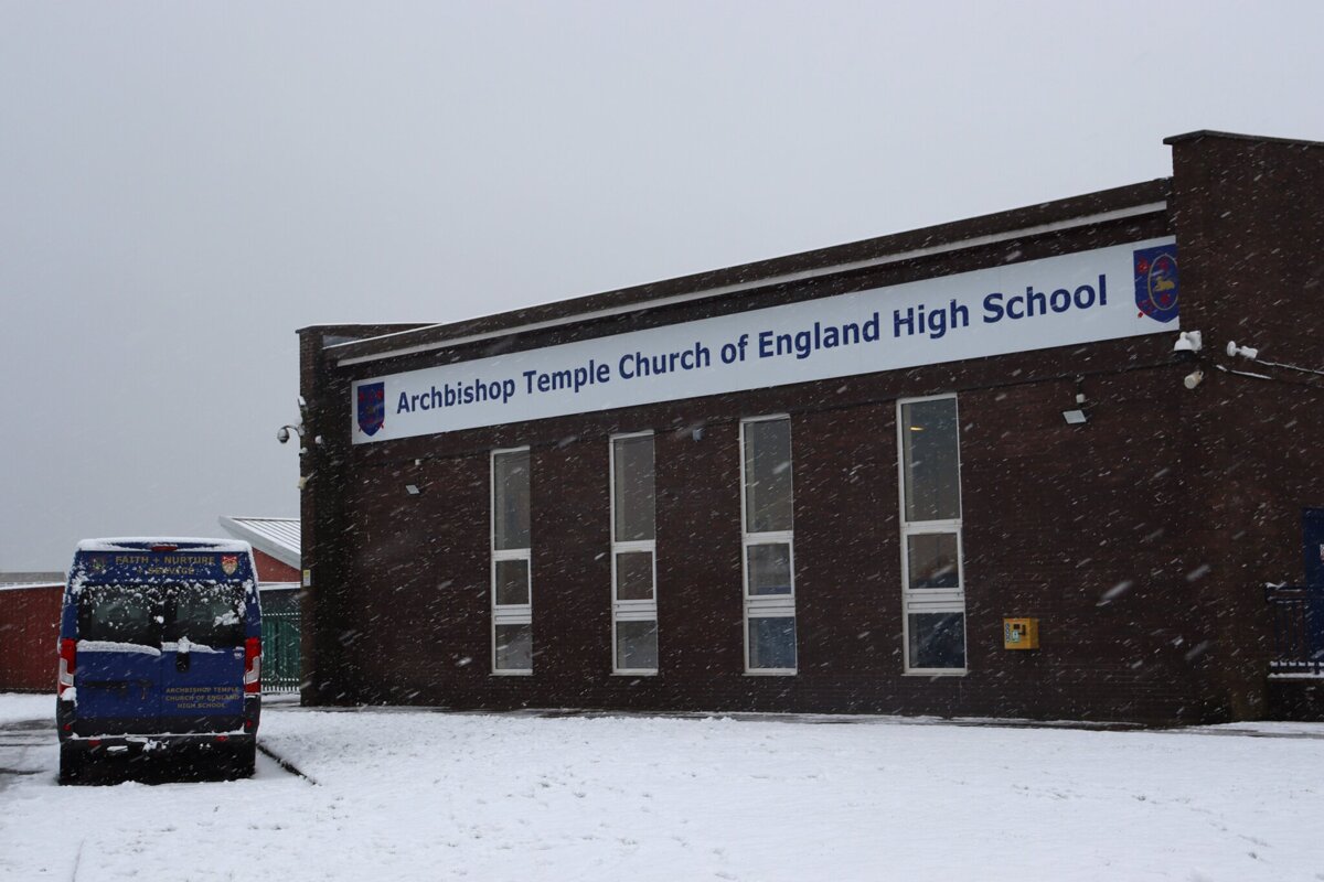 Image of Archbishop Temple Church of England High School in the snow