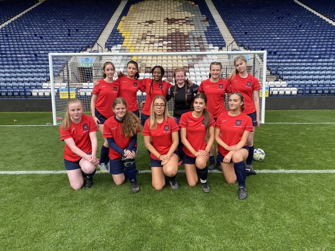 Image of Under 16 Girls Football Team Celebrate Winning at the Preston Schools Football Association Final